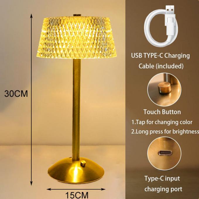 Metal Crystal Diamond Desk Lamp 700mAH 3 Color Bedside Lamp With Dimmer 0