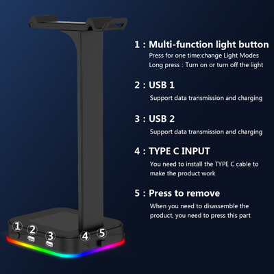 RGB 26.7cm Ambient Night Light CE Led Headset Stand For Computer Desktop